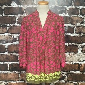 Banana Republic Shirt Top Blouse Pink Brown Damask Small